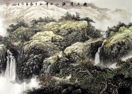 Montagnes, cascade - Peinture chinoise