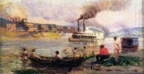 The Visit of the Beggar and her Child Steamboat on the Ohio