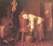 Mujer sacando agua de una urna