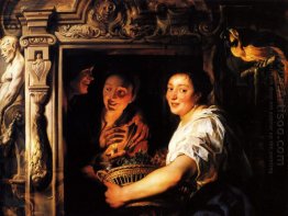 Servant With A Fruit Basket And A Pair Of Lovers