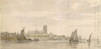 Vista da Groote Kerk in Dordrecht a partir do rio Maas