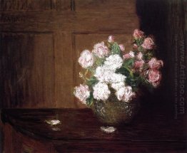 Roses in a Silver Bowl on a Mahogany Table