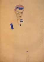 man with blue headband and hand on cheek 1909