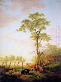 Dutch landscape with cattle and farm Dutch landscape with cattle and farm