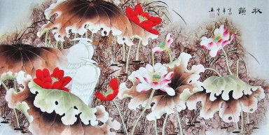 Crane & Lotus - peinture chinoise