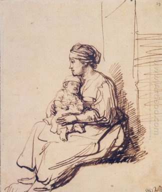 Una mujer con un niño pequeño en su regazo