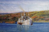 Fiume Oka Vladimir Steamer convertito in un rimorchio 1926