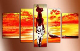 Hand-painted Abstract Oil Painting with Stretched Frame-Set of 5