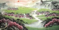 River, fleurs - Peinture chinoise