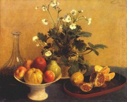 Still Life Flowers Bowl Of Fruit And Pitcher 1865