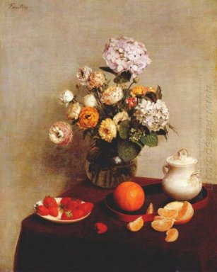 Stilleven Vaas van Hydrangeas en Ranunculus 1866