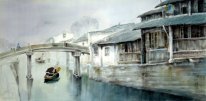 Un paisaje, acuarela - la pintura china