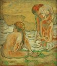 Zwei Mädchen badet 1909