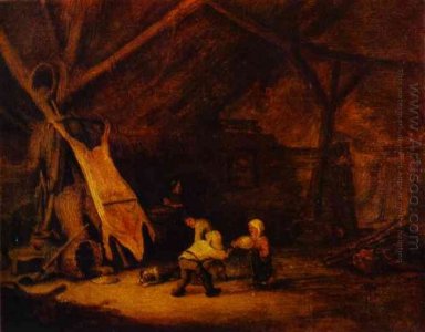 Children Playing in a Barn