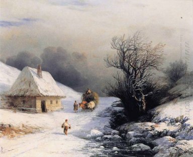 Lite rysk Ox Cart i vinter 1866