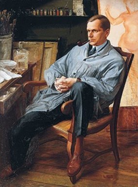 Portret van Vasily Shuhaev in zijn Studio