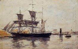 Three Masted Ship At Dock