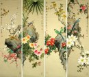 Birds & Flowers - (quattro schermi) - Pittura cinese