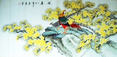 Aves - Flor - Pintura china