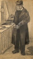 Orphan Man With Long Overcoat Cleaning Boots 1882