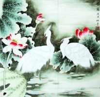 Crane & Lotus - Pittura cinese