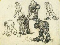 Sheet Med Sketches Of Diggers och andra figurer 1890