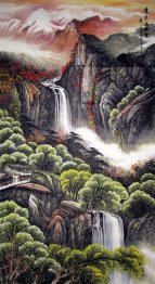 Montañas y cascada - la pintura china