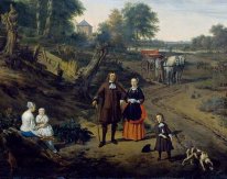 Portrait of a couple with two children and a nursemaid in a land