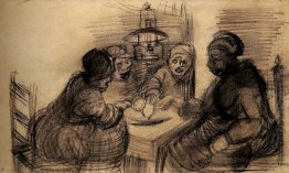 Four People Sharing A Meal 1885