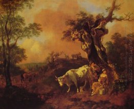 Landscape With A Woodcutter And Milkmaid 1755