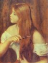 Ung flicka som kammar henne hår 1894