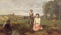 Children Beside A Brook In The Countryside Lormes