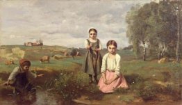 Children Beside A Brook In The Countryside Lormes