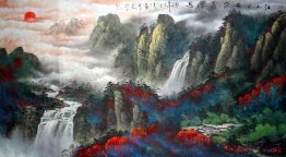 Montagnes, cascade - Peinture chinoise