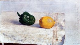 Pepper And Lemon On A White Tablecloth 1901