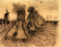 Stooks et un moulin 1885