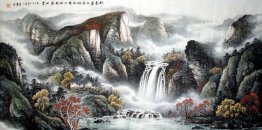 Montagnes, cascade - Peinture chinoise