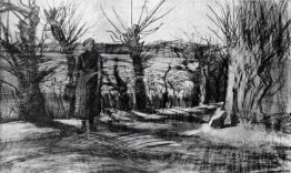 Woman On A Road With Pollard Willows 1882