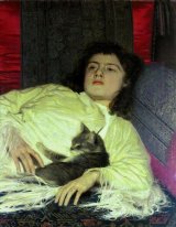 Flicka med en katt 1882