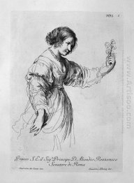 Half Figure Of A Woman Holding Out A Flower