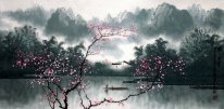 Mountains, water, Plum flower - Chinese Painting