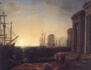 Harbour Scene At Sunset 1643