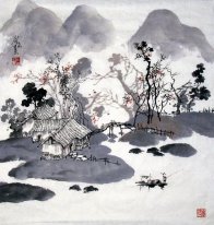 Pequena aldeia de montanha - Pintura Chinesa