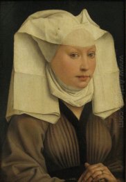 Stående av en ung kvinna i en fäst Hat 1435