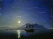 Zeilen voor de kust van De Krim In De maanverlichte Nacht 1858