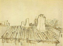 Tiled Roof With Chimneys And Church Tower 1888