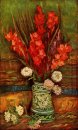 Ainda vaso da vida com Red Gladiolas 1886