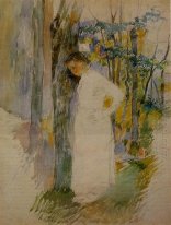 peasant woman standing next to a tree