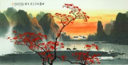 Mountains, water, trees - Chinese Painting