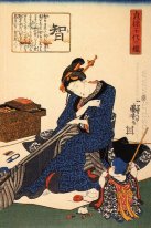 A Seated Woman Sewing A Kimono